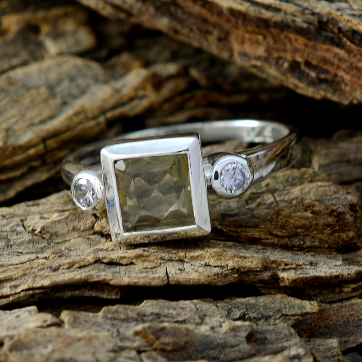 Citrine Trilogy Indian Sterling Silver Yellow Gemstone Featherlight Graceful Ring Jewelry - Image 3