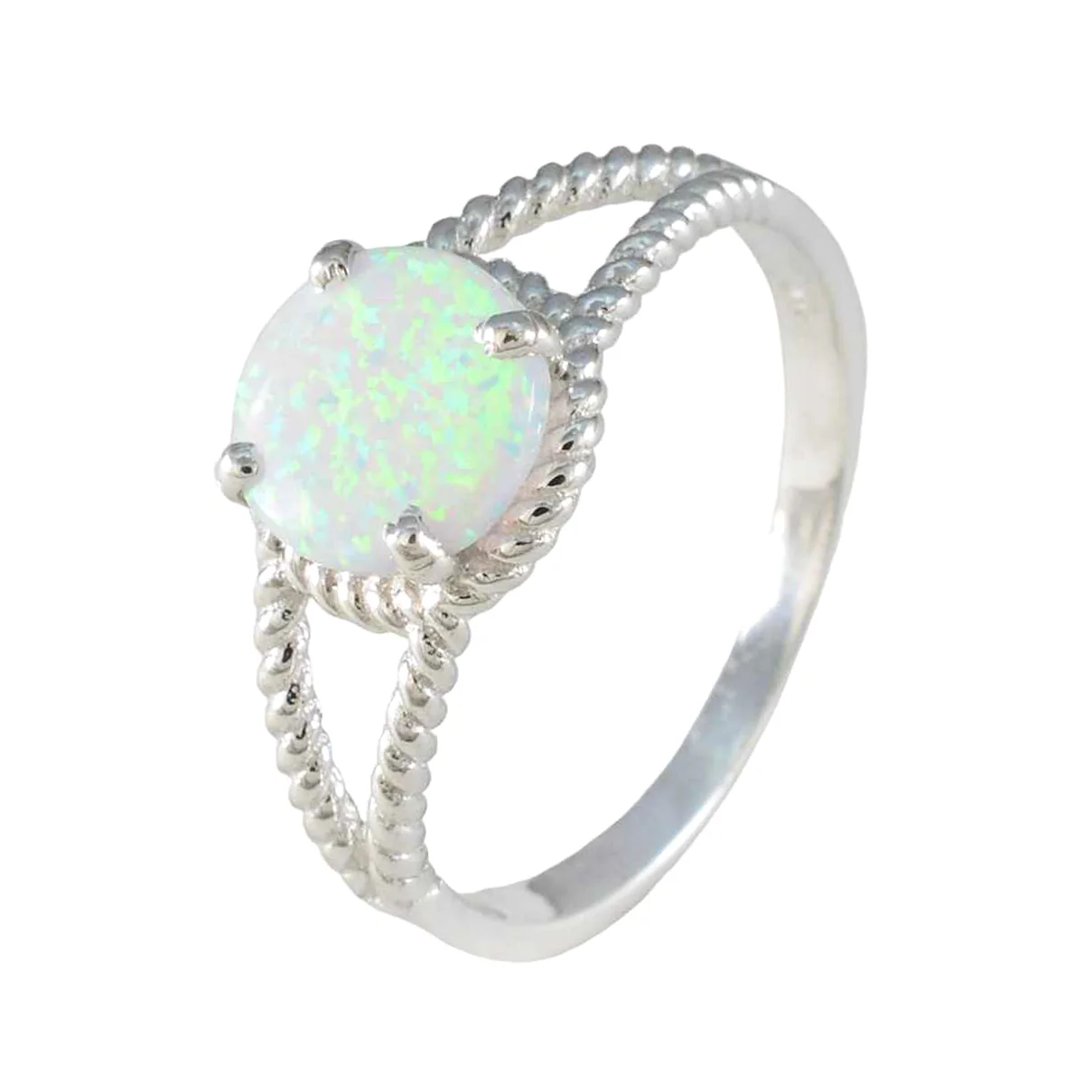 Created Opal Solitaire African 92.5 Silver White Gemstone Featherlight Modern Ring Jewelry - Image 2