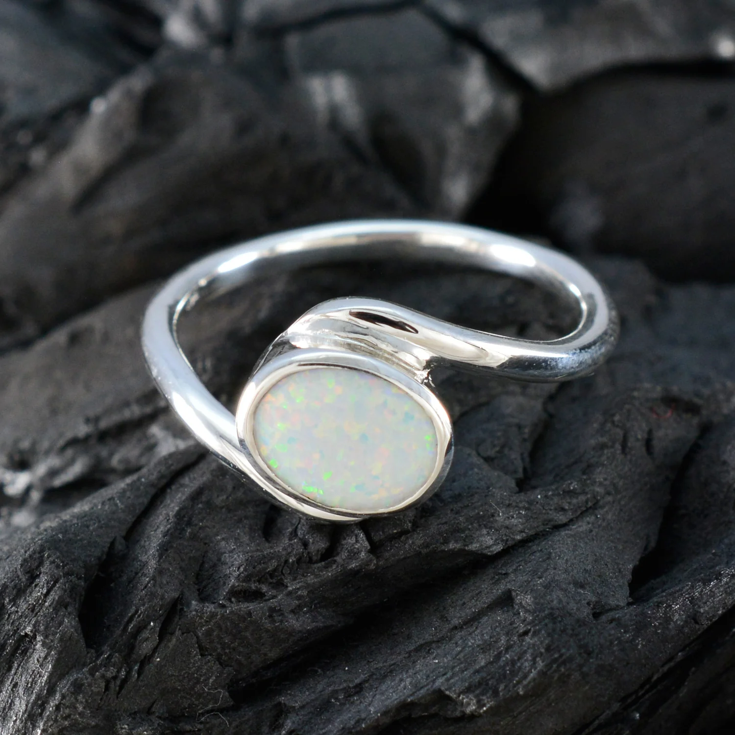 Created Opal Solitaire Moroccan 925 Silver White Gems Tiny Trendy Ring Jewellery - Image 4