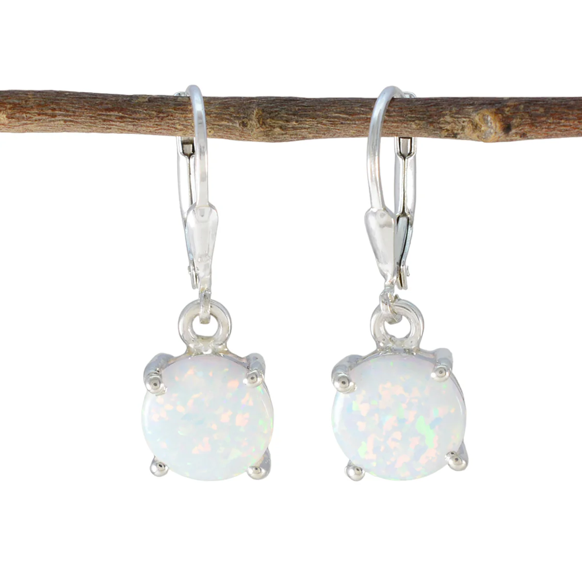 Created Opal Spanish Nari Solitaire Dangle White 92.5 Silver Earring