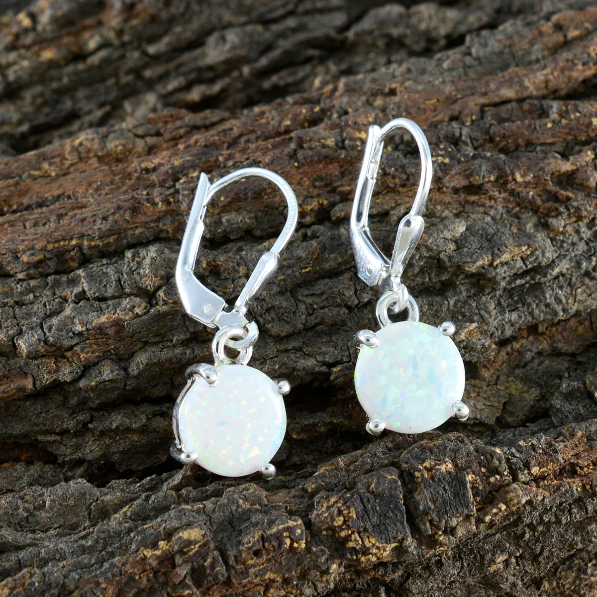 Created Opal Spanish Nari Solitaire Dangle White 92.5 Silver Earring - Image 3