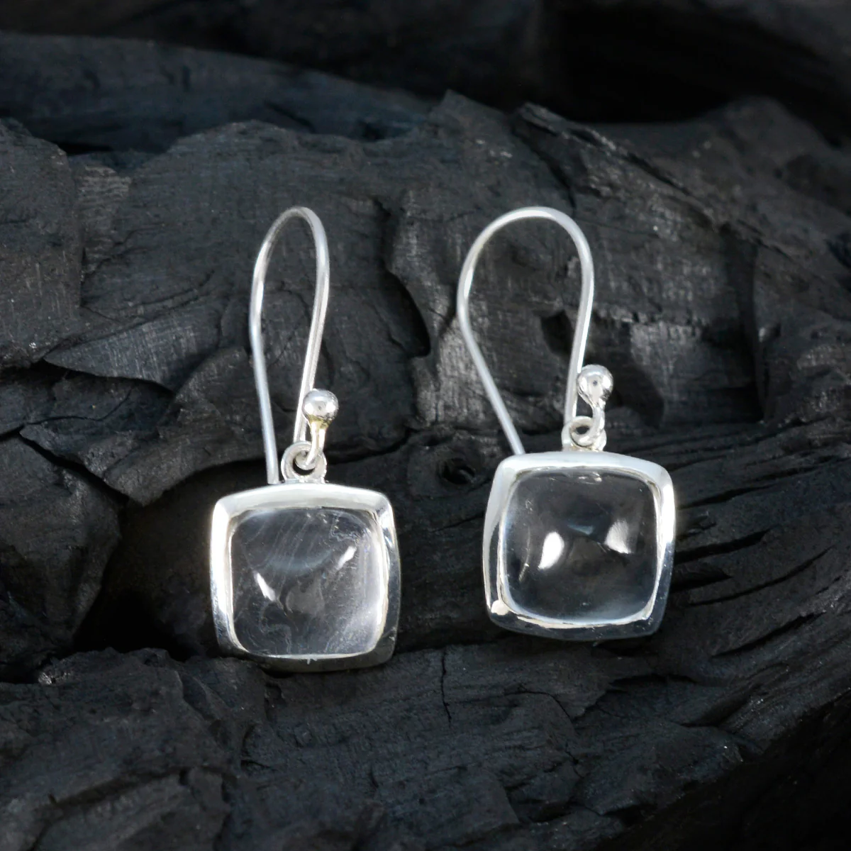 Crystal Quartz American Jia Solitaire Dangle White Silver Earring - Image 4