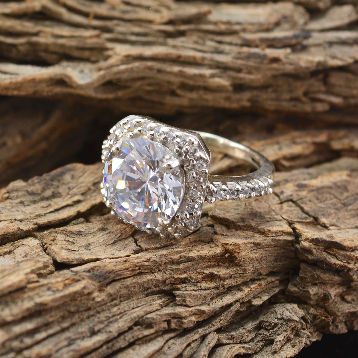 Crystal Quartz Halo Russian 92.5 Silver White Gemstone Slim Romantic Ring Jewelry - Image 4