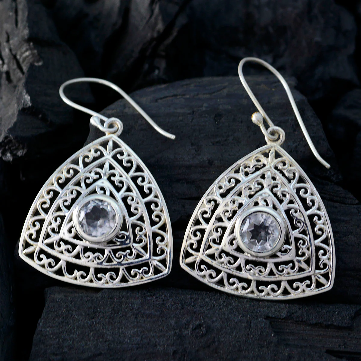 Crystal Quartz Italian Ji-eun Solitaire Dangle White 92.5 Silver Earring - Image 2