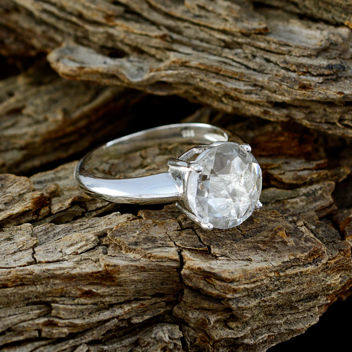 Crystal Quartz Solitaire African 925 Silver White Gemstone Tiny Sophisticated Ring Jewellery - Image 3