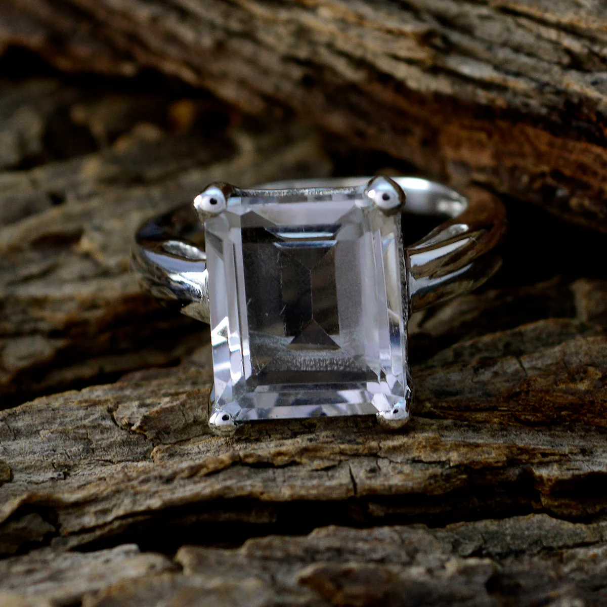 Crystal Quartz Solitaire French 925 Sterling Silver White Gems Minimal Artisan Ring Jewelry - Image 3