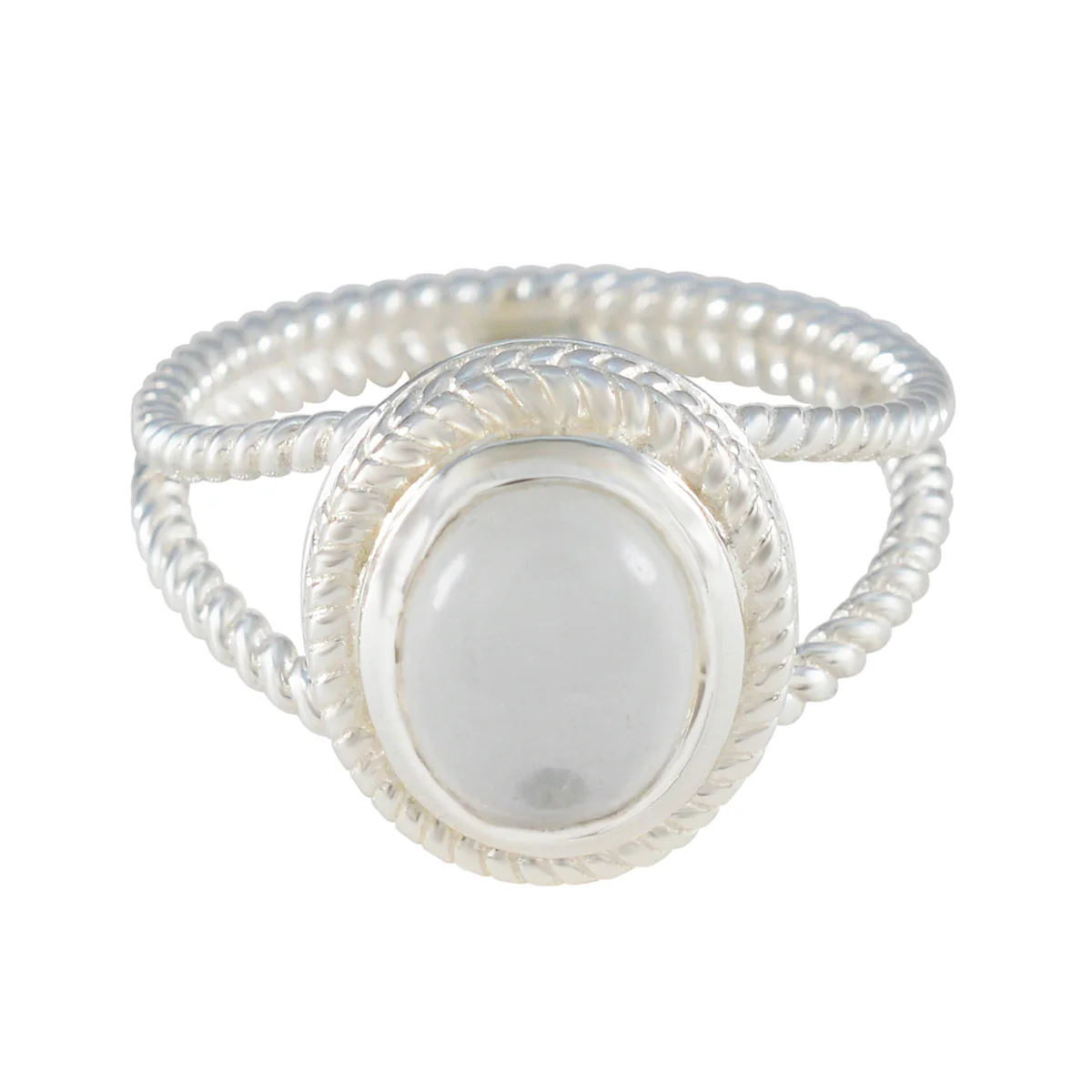 Crystal Quartz Solitaire Middle Eastern Silver White Gems Classic Rope-Wire Ring Jewelry