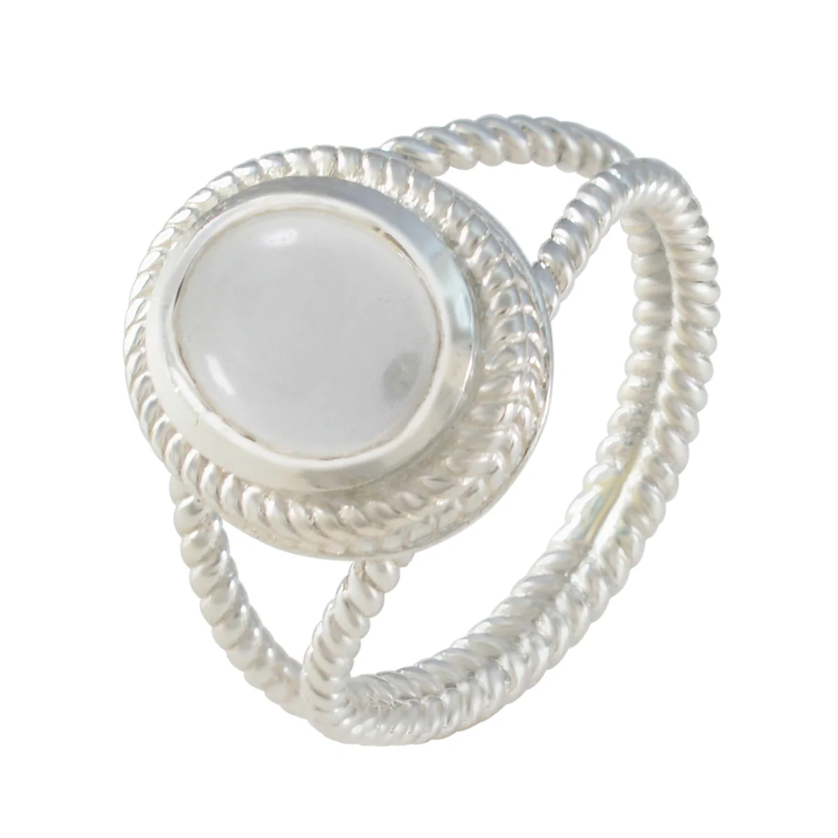 Crystal Quartz Solitaire Middle Eastern Silver White Gems Classic Rope-Wire Ring Jewelry - Image 2