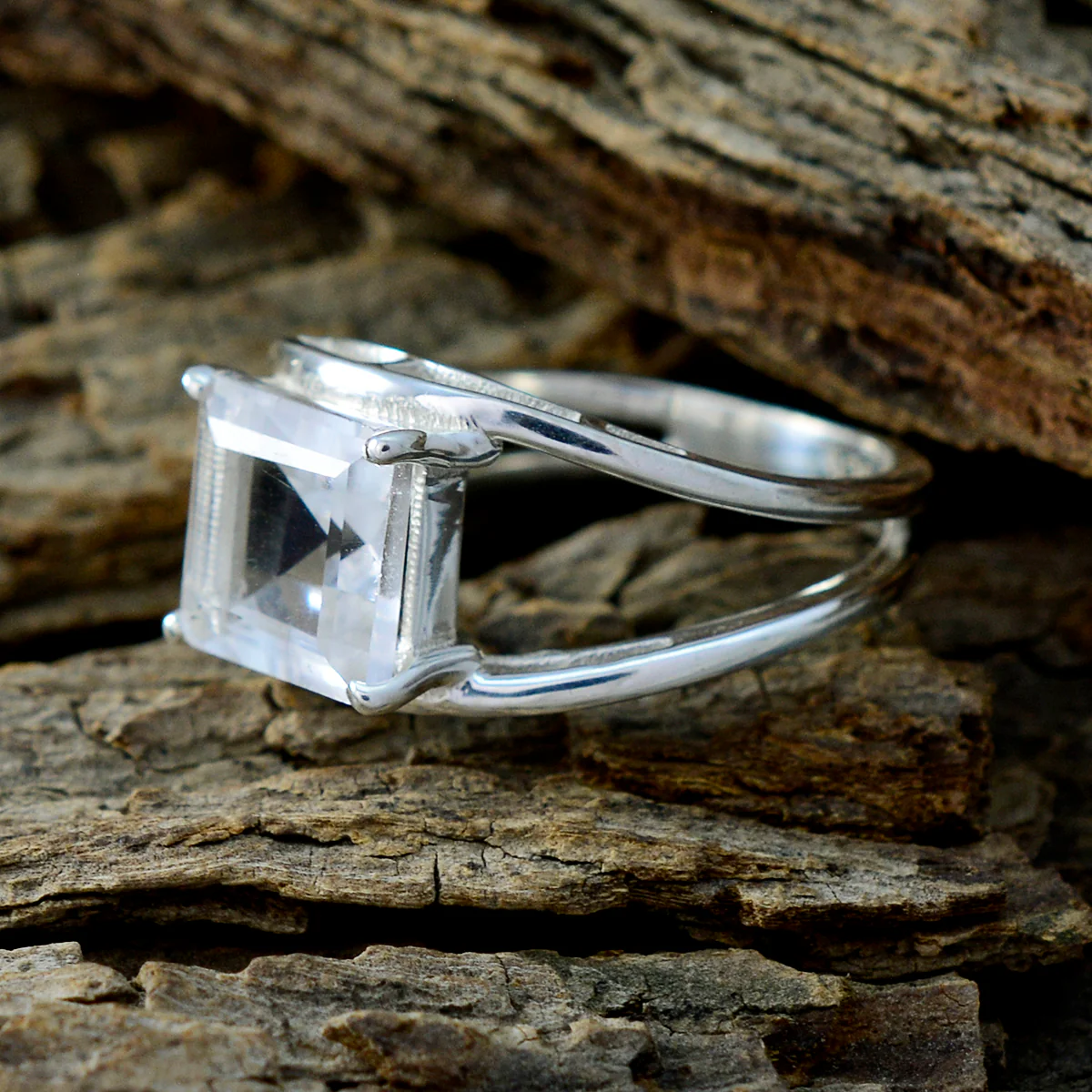 Crystal Quartz Solitaire Russian 925 Sterling Silver White Gemstone Slim Cultural Ring Jewelry - Image 3