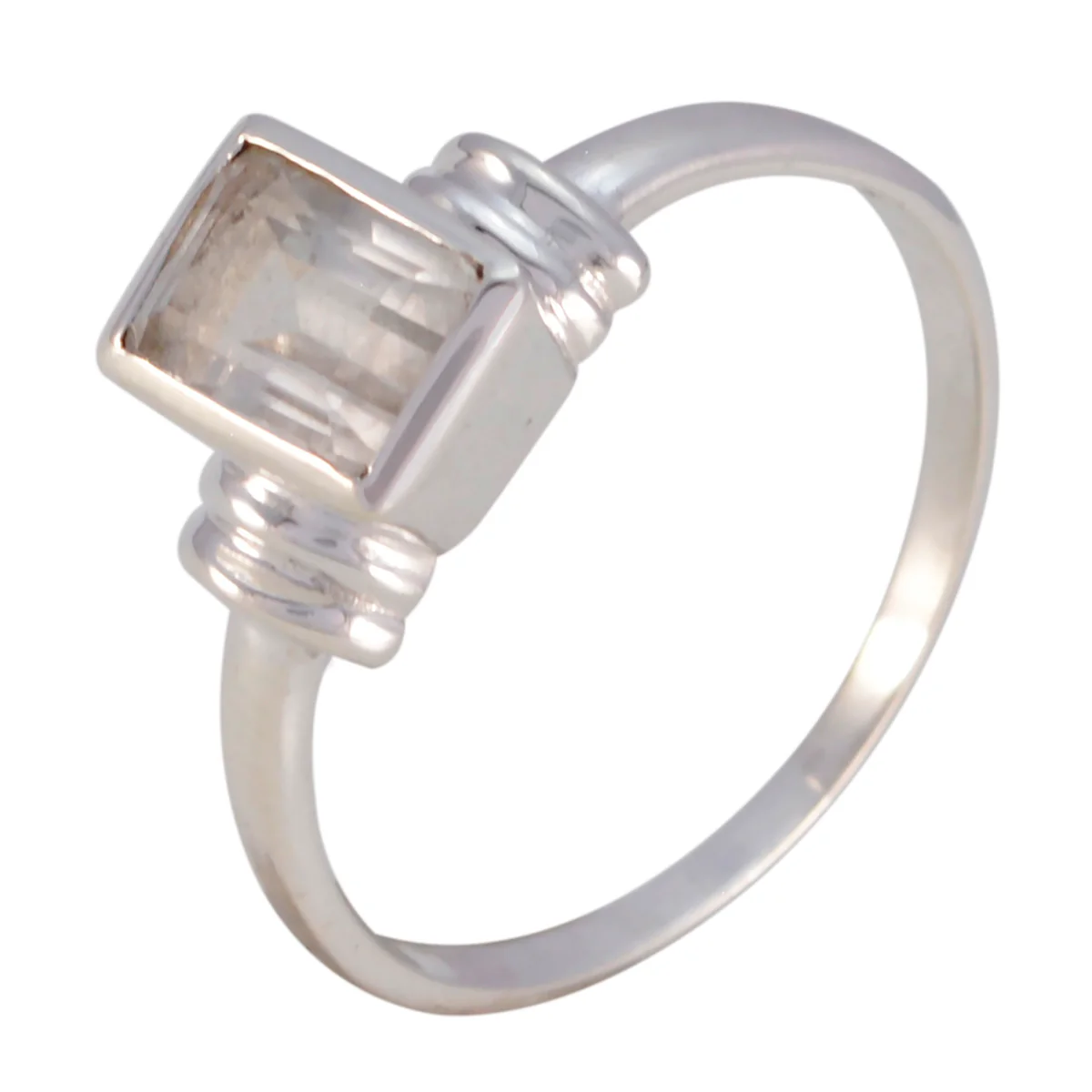 Crystal Quartz Solitaire Turkish Silver White Gemstone Dainty Contemporary Ring Jewelry - Image 2