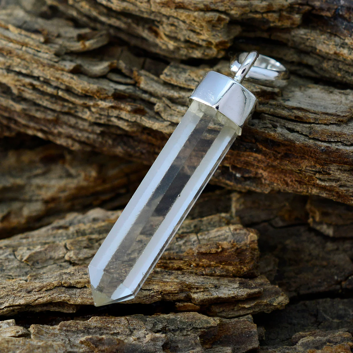 Crystal Quartz Tiny Latin American 925 Silver Solitaire Julia Abstract White Pendant Jewelry - Image 2
