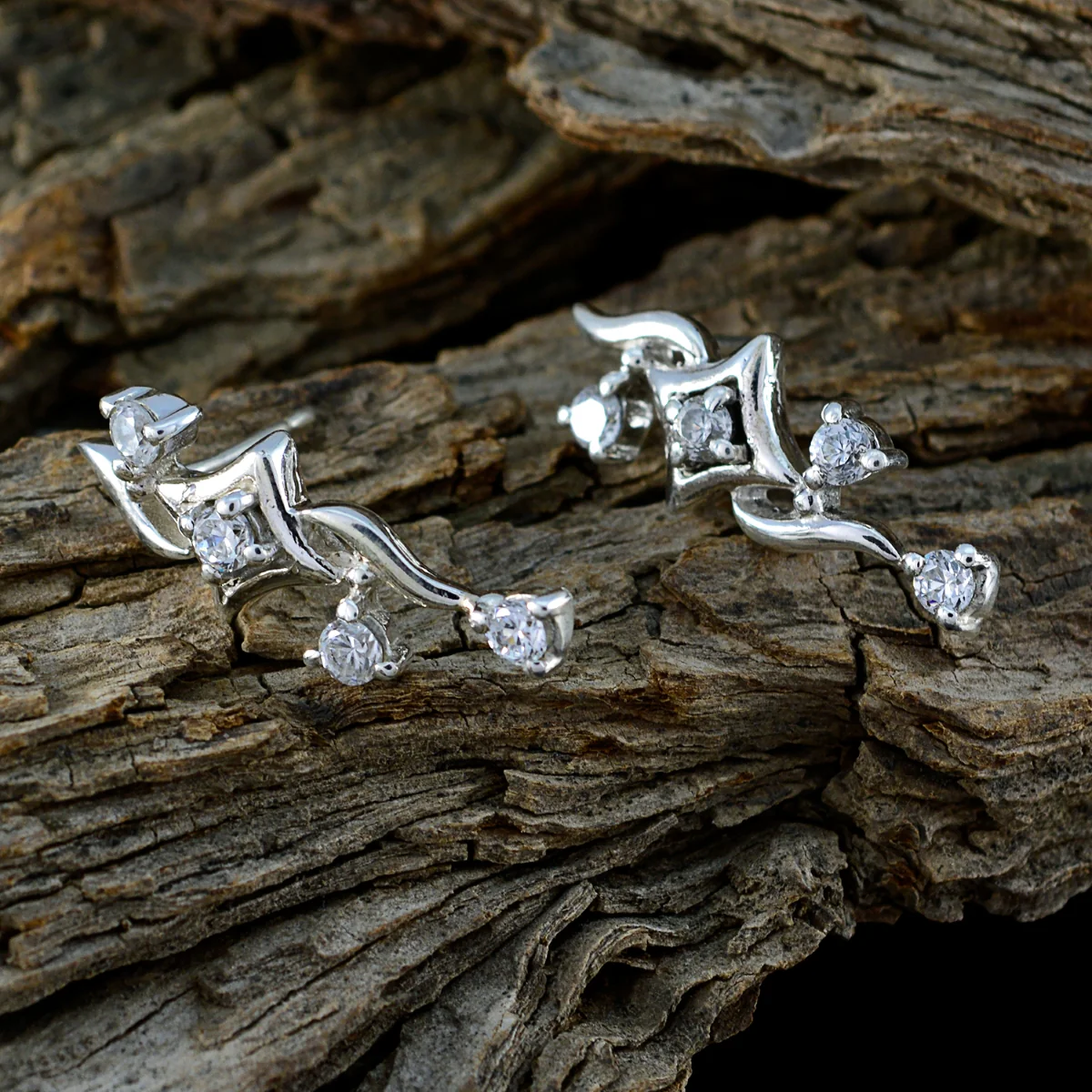 Cubic Zirconia African Julia multiple Stud White 925 Silver Earring - Image 3