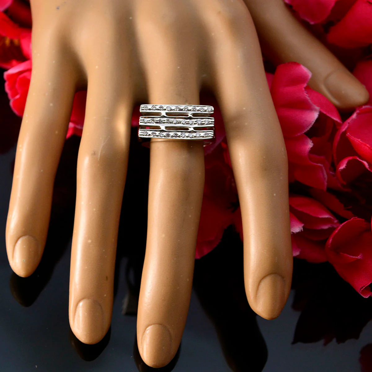 Cubic zirconia CZ Halo German 92.5 Silver White Gems Featherlight Abstract Ring Jewelry - Image 5
