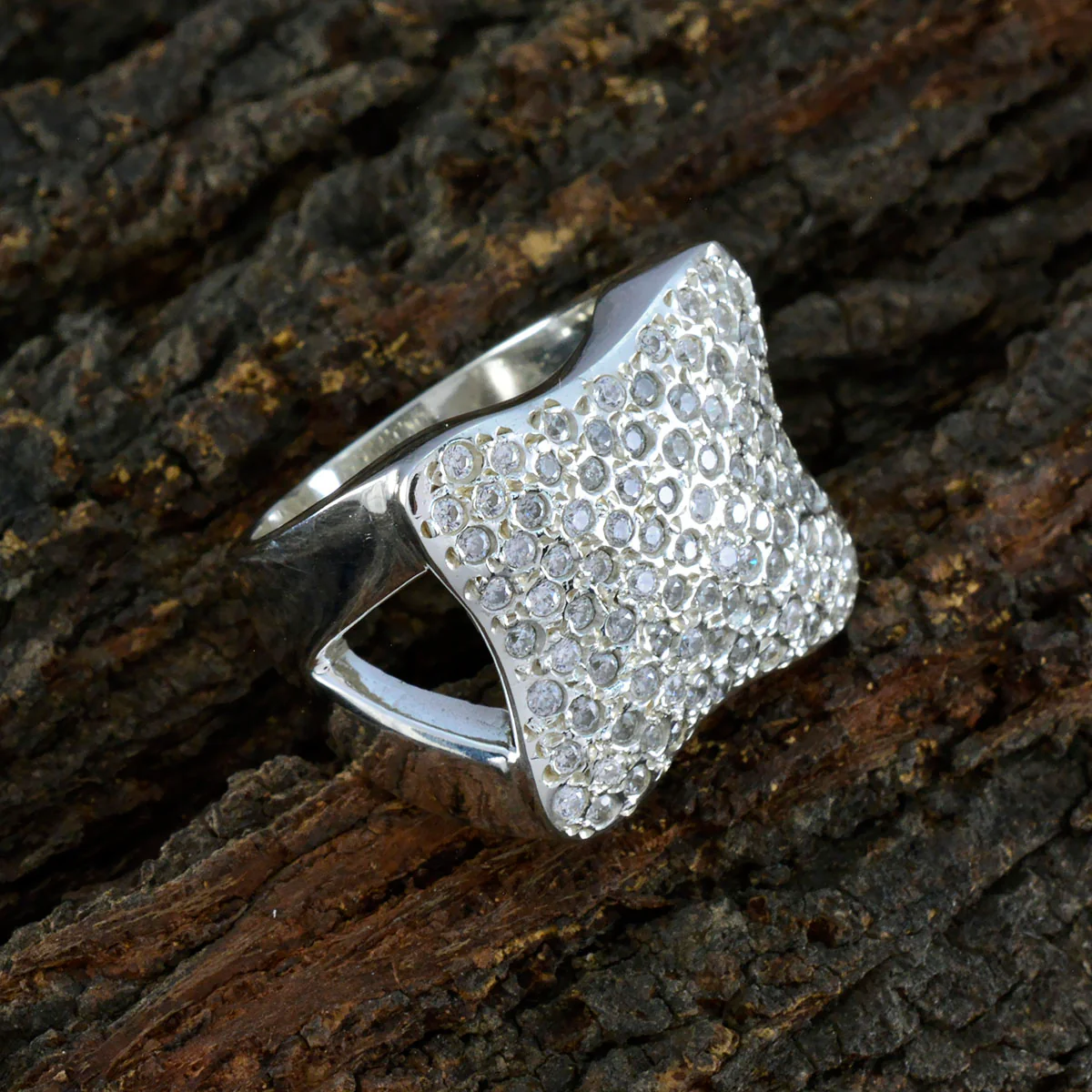 Cubic zirconia CZ multiple French Sterling Silver White Gems Chunky Heritage Ring Jewellery - Image 3