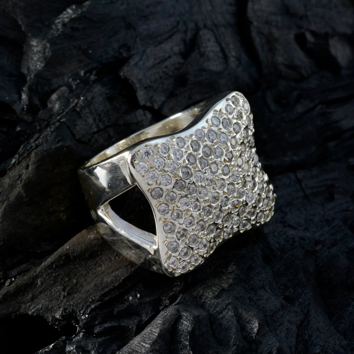 Cubic zirconia CZ multiple French Sterling Silver White Gems Chunky Heritage Ring Jewellery - Image 4