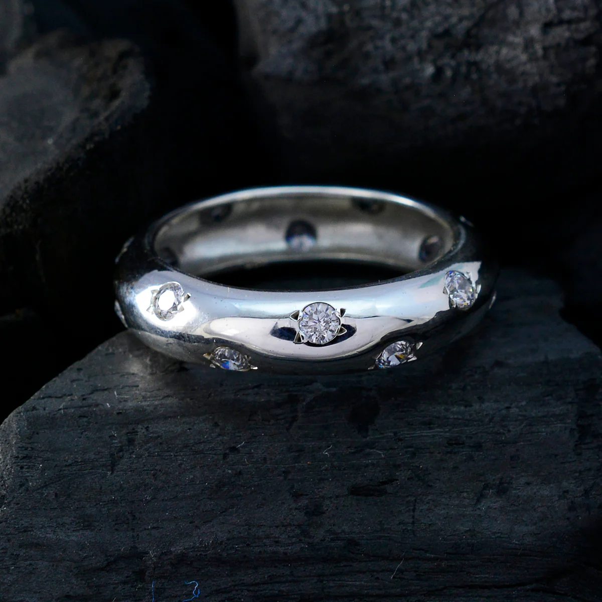 Cubic zirconia CZ multiple Moroccan 925 Sterling Silver White Gems Tiny Eternity Band Jewellery - Image 3