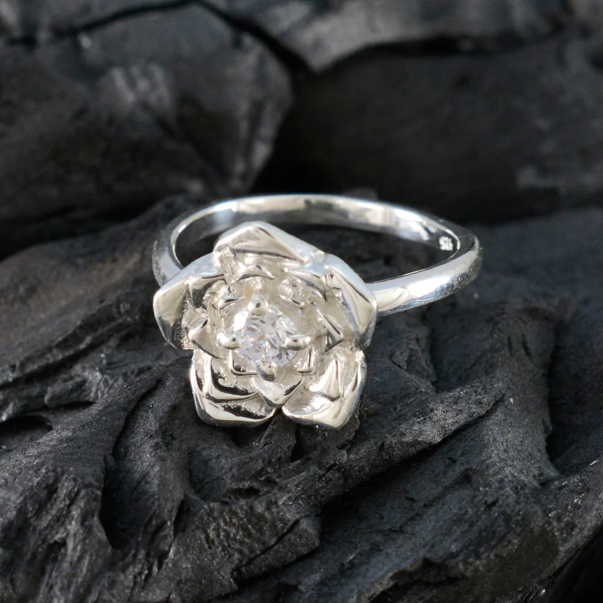 Cubic zirconia CZ Solitaire African 925 Sterling Silver White Gemstones Tiny Floral Ring Jewelry - Image 4