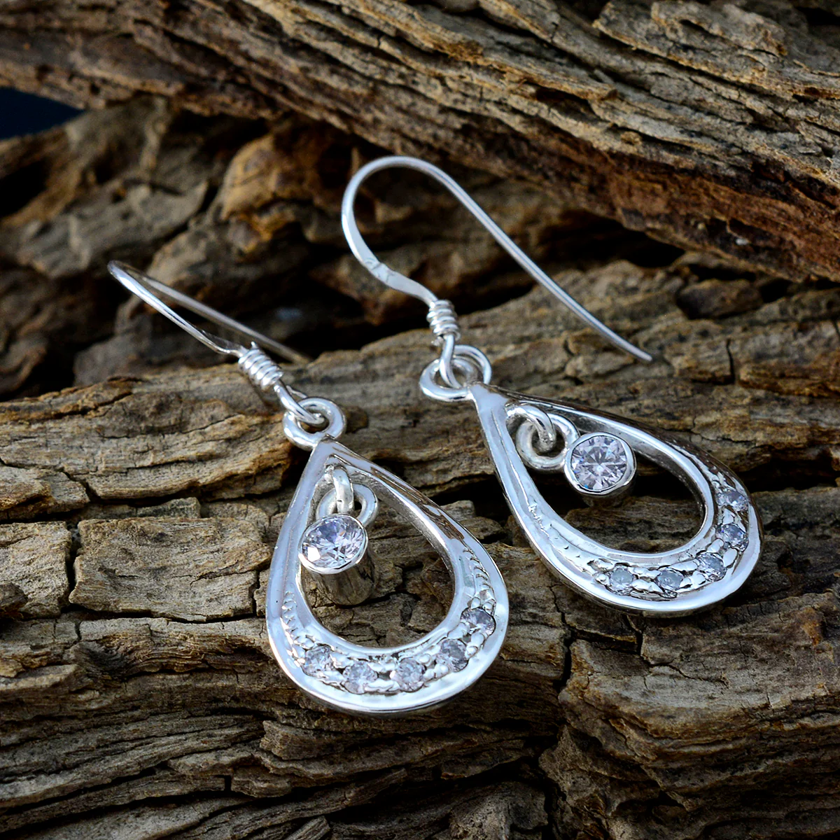 Cubic Zirconia Egyptian Hanna multiple Dangle White Silver Earring - Image 3