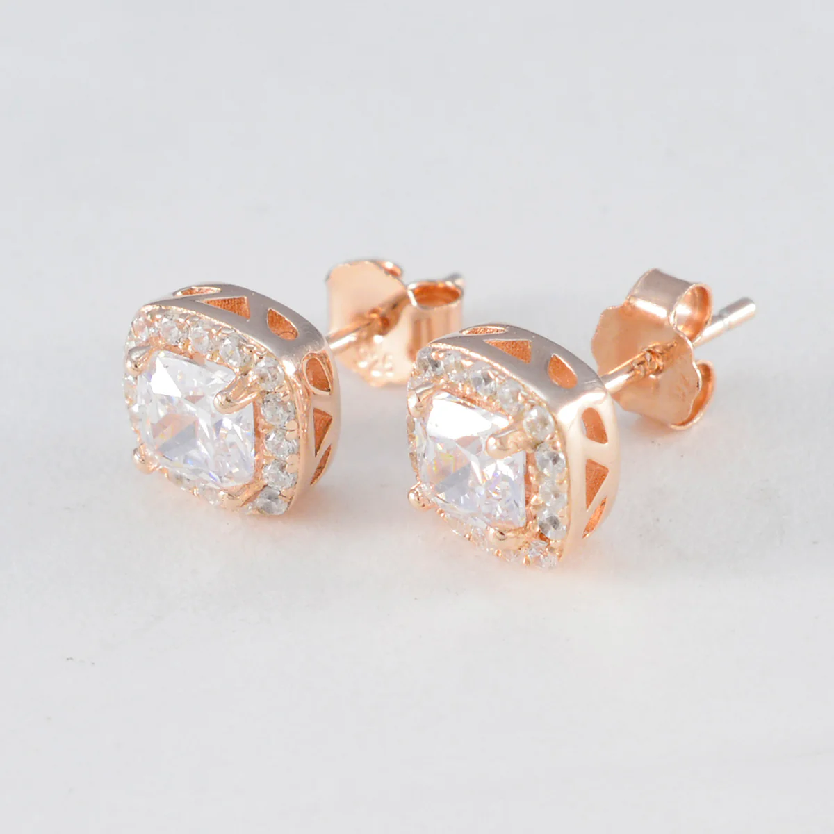 Cubic Zirconia French Rosa multiple Stud White 925 Sterling Silver Earring - Image 3