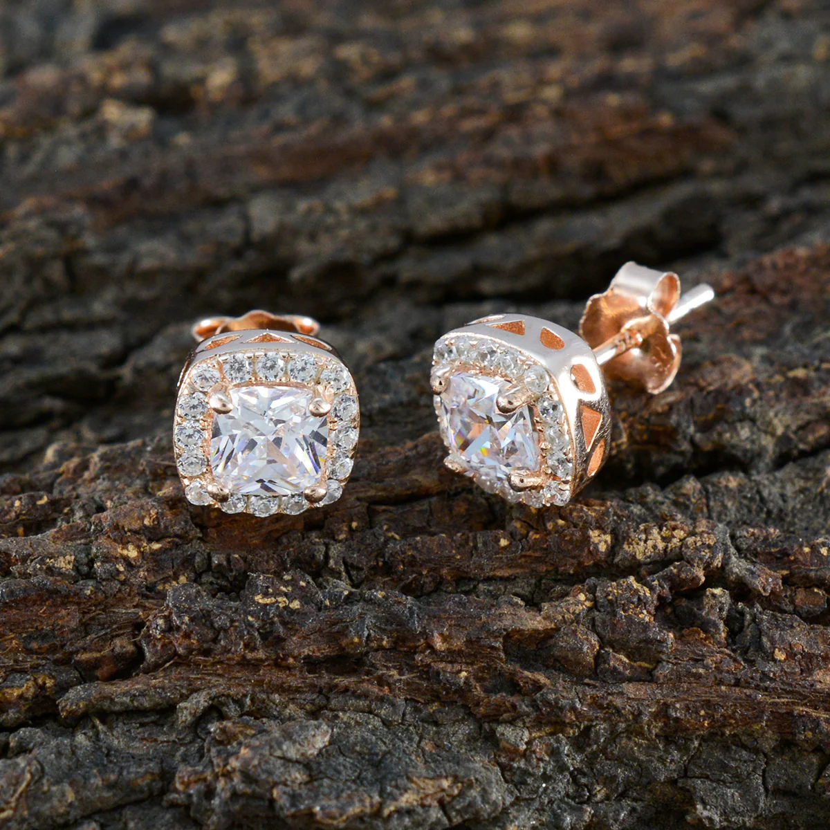 Cubic Zirconia French Rosa multiple Stud White 925 Sterling Silver Earring - Image 4