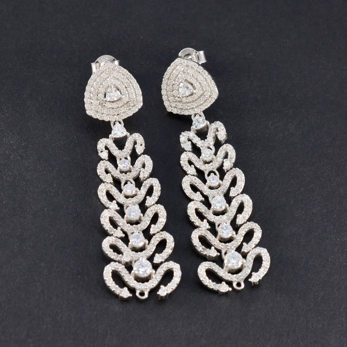 Cubic Zirconia Indian Araya multiple Stud White Sterling Silver Earring - Image 3