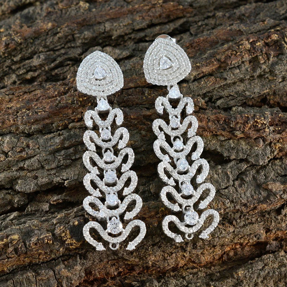 Cubic Zirconia Indian Araya multiple Stud White Sterling Silver Earring - Image 5