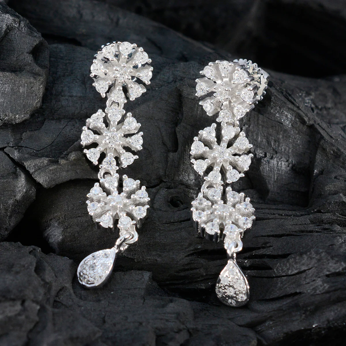 Cubic Zirconia Indian Ayesha multiple Stud White 925 Silver Earring - Image 3