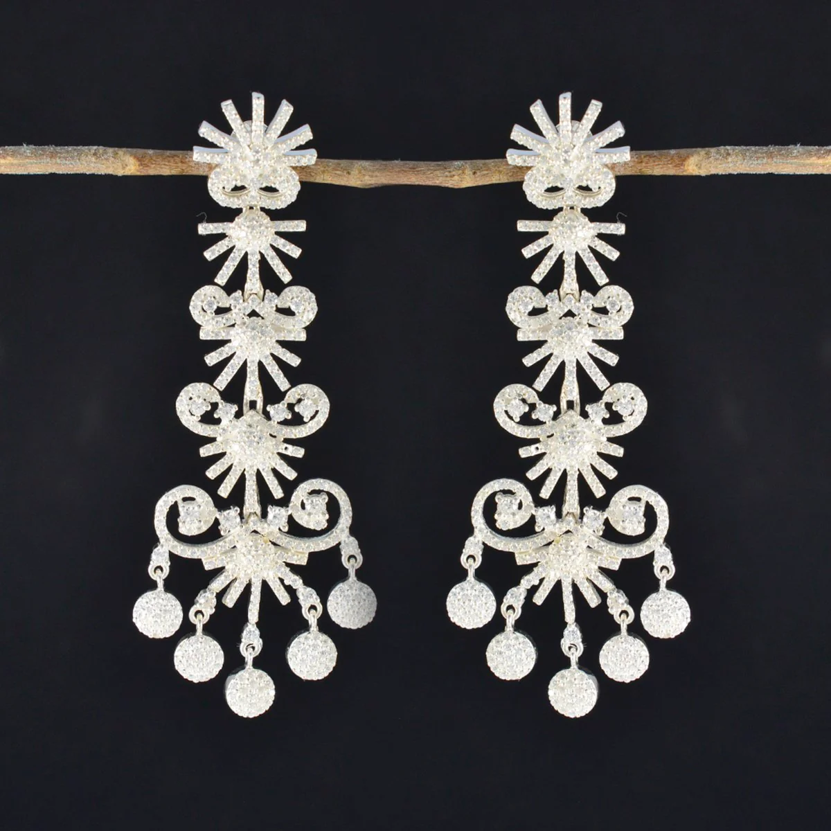 Cubic Zirconia Indian Deewi multiple Stud White Silver Earring - Image 3