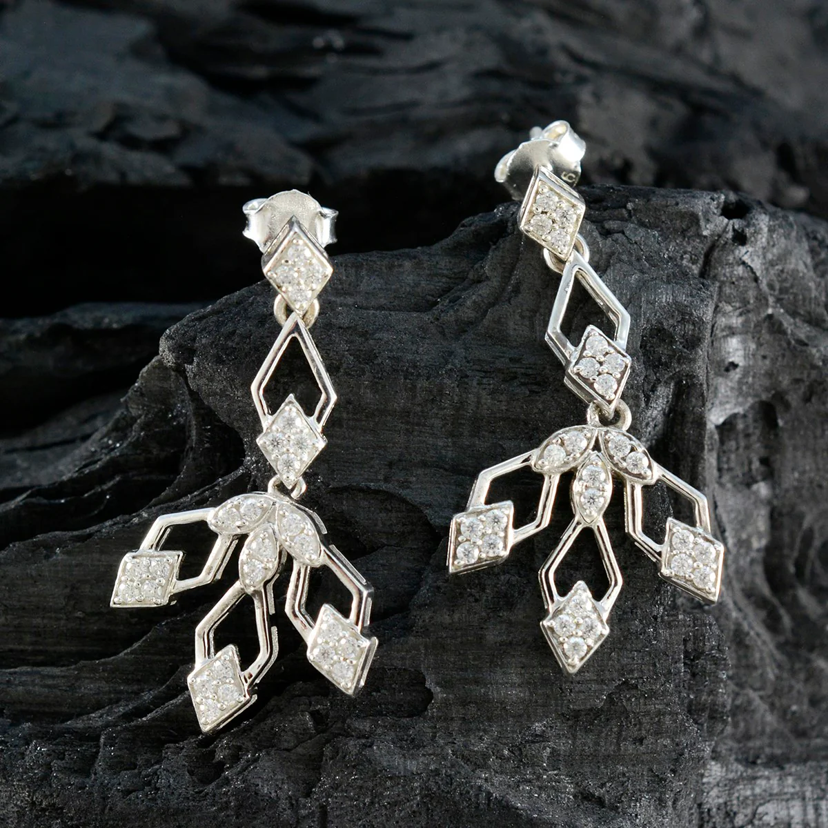 Cubic Zirconia Indian Kristine multiple Stud White Silver Earring - Image 5