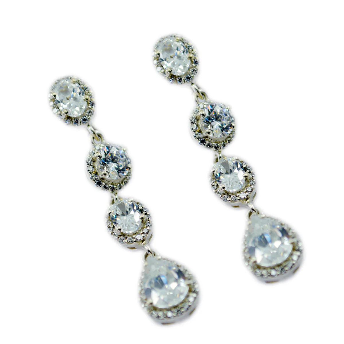 Cubic Zirconia Indian Zara multiple Stud White 925 Sterling Silver Earring - Image 3