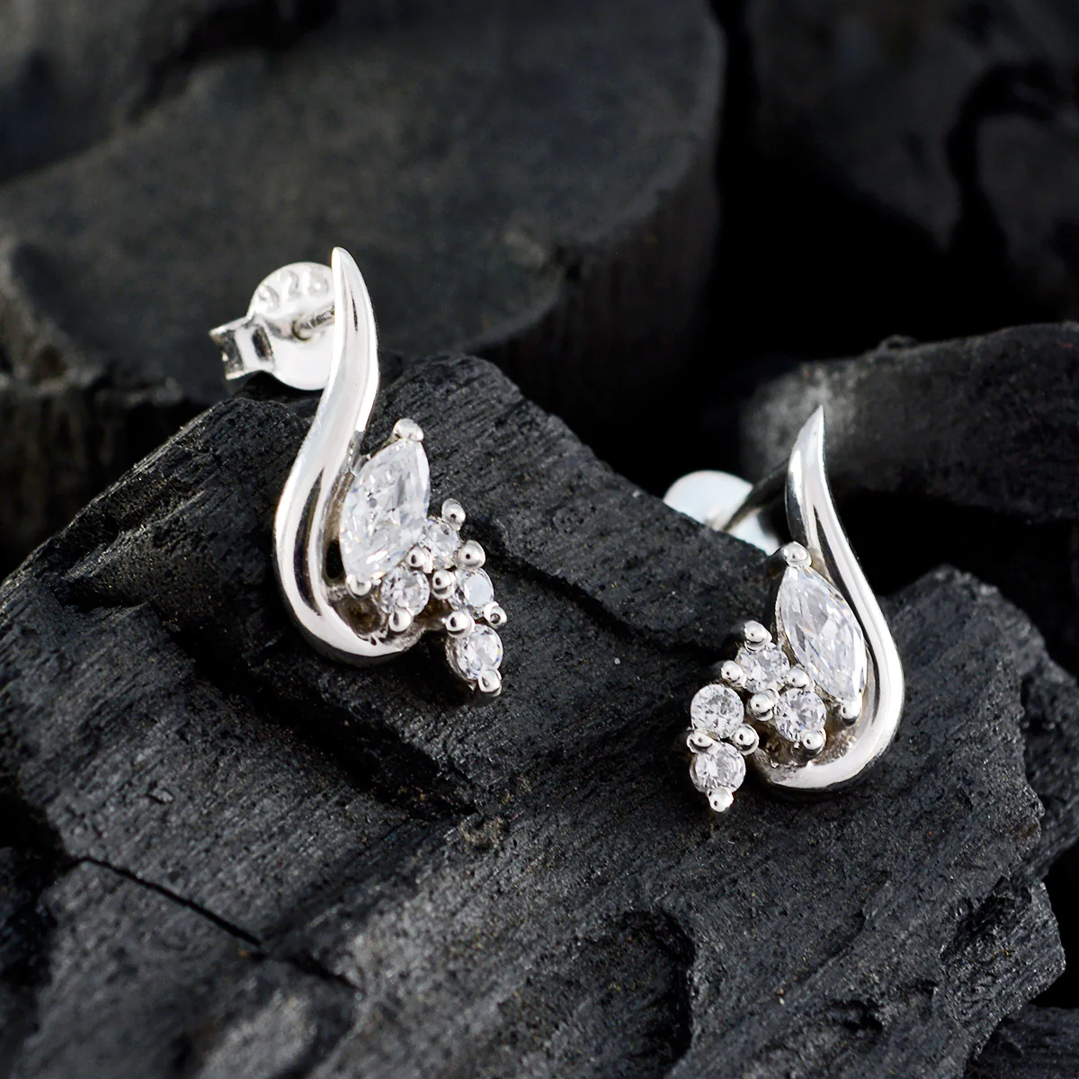 Cubic Zirconia Korean Harper multiple Stud White 925 Sterling Silver Earring - Image 2