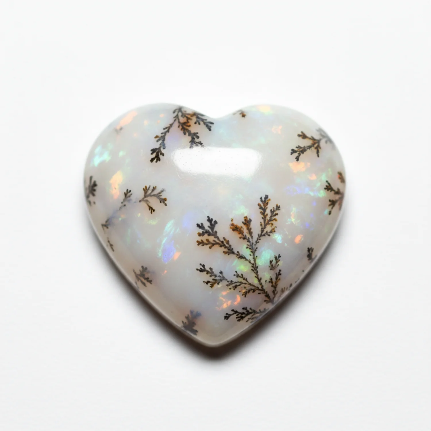 Dendrite Opal 1PC Large 10x10 MM Heart Cabochon White Pure semi Precious Loose Gems - Image 2