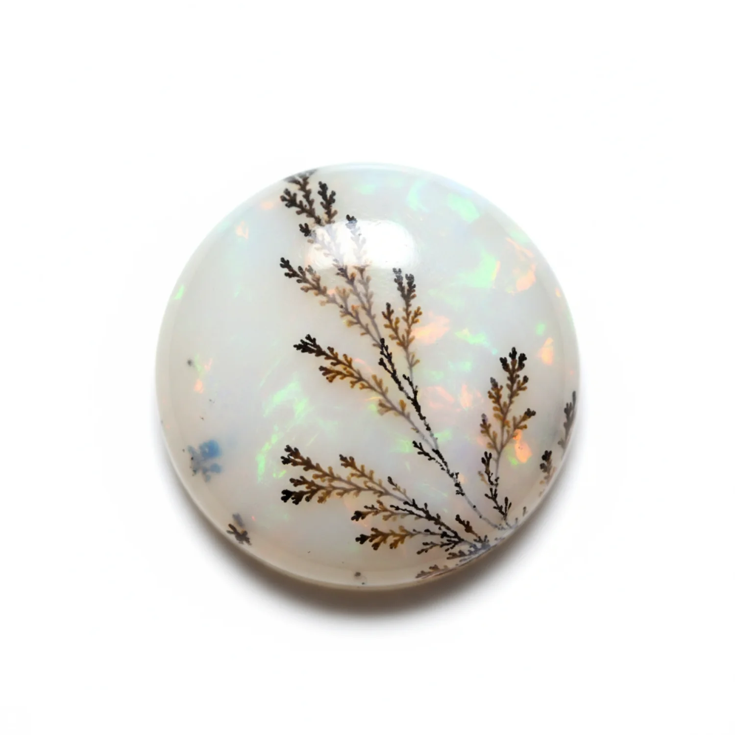 Dendrite Opal 1PC Large 10x10 MM Round Cabochon White Sparkling semi Precious Loose Gemstone - Image 2