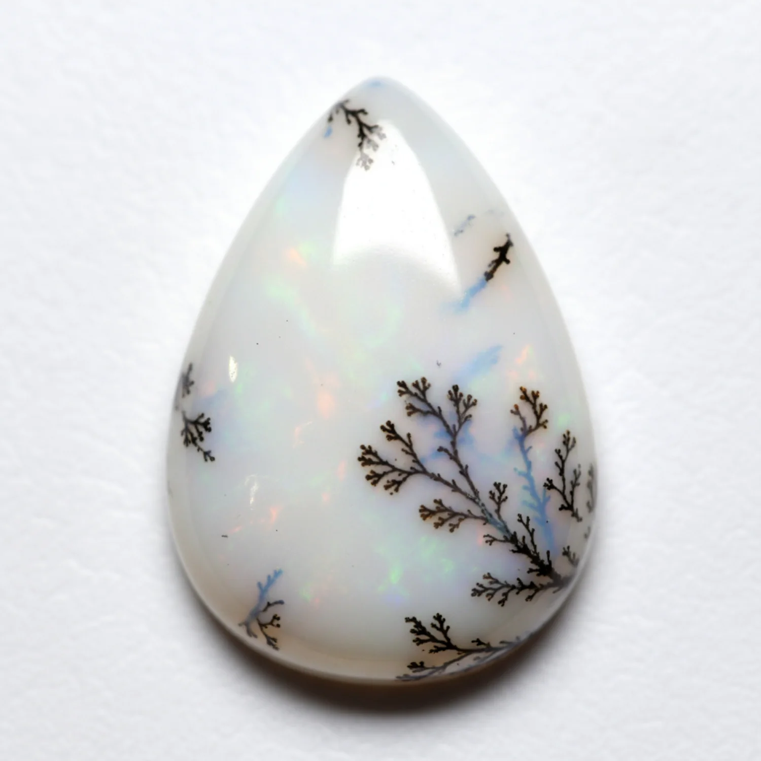 Dendrite Opal 1PC Large 10x12 MM Pear Cabochon White Pure semi Precious Precious Gemstone