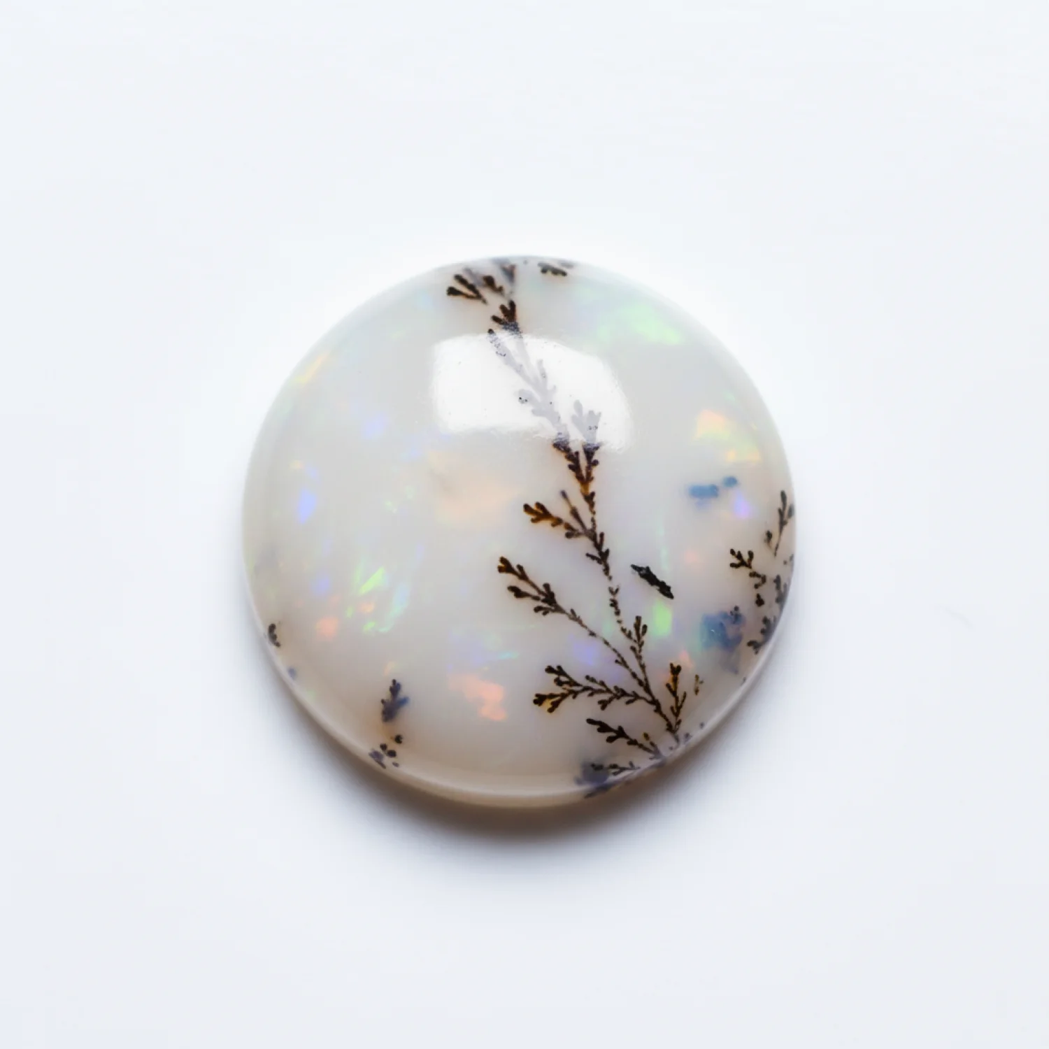 Dendrite Opal 1PC Large 11x11 MM Round Cabochon White Polished semi Precious Loose Gemstones - Image 2