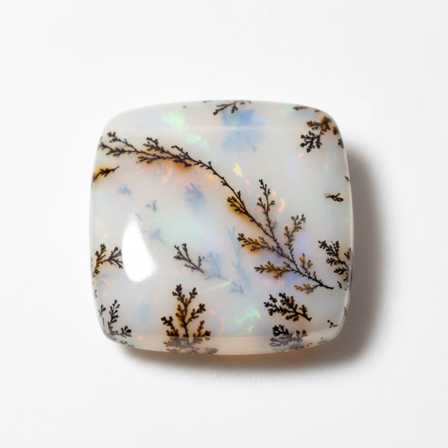 Dendrite Opal 1PC Small 8x8 MM Cushion Cabochon White Fiery semi Precious Loose Gemstone