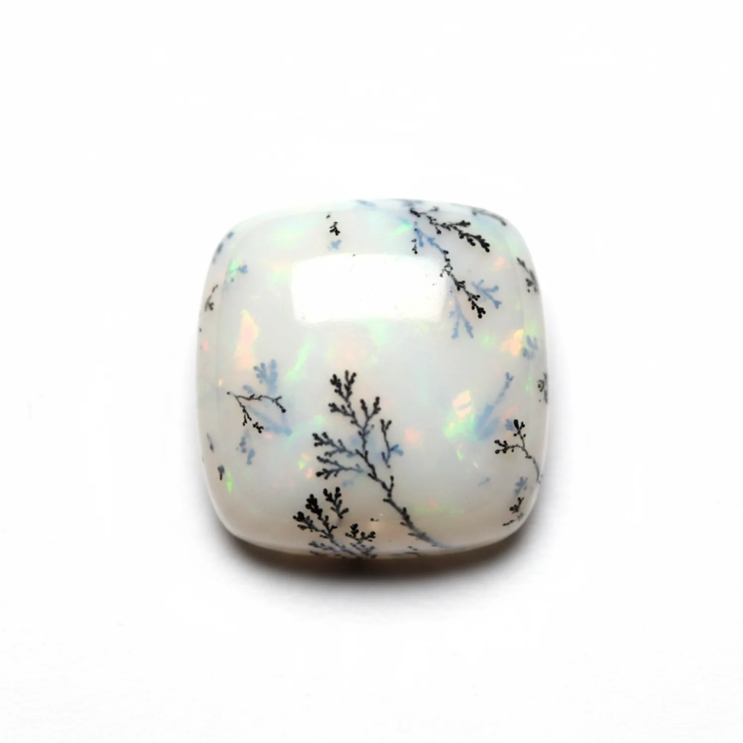Dendrite Opal 1PC Small 8x8 MM Cushion Cabochon White Fiery semi Precious Loose Gemstone - Image 2