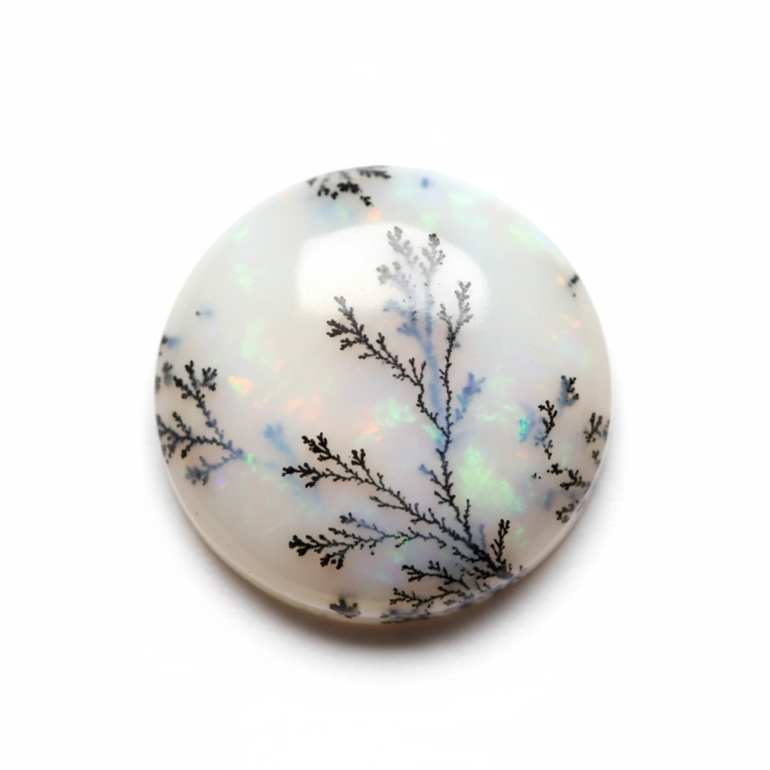 Dendrite Opal 1PC Small 8x8 MM Round Cabochon White Fiery semi Precious Gems - Image 2