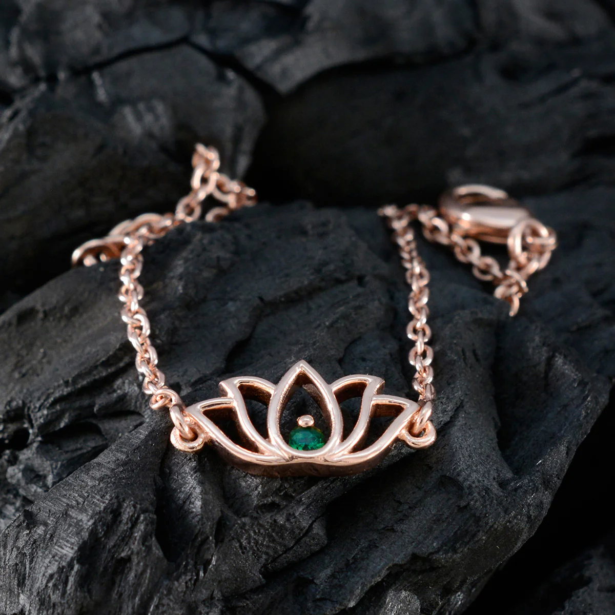 Emerald CZ Australia Day Minimalist Green 925 Silver Chain Bracelet - Image 4
