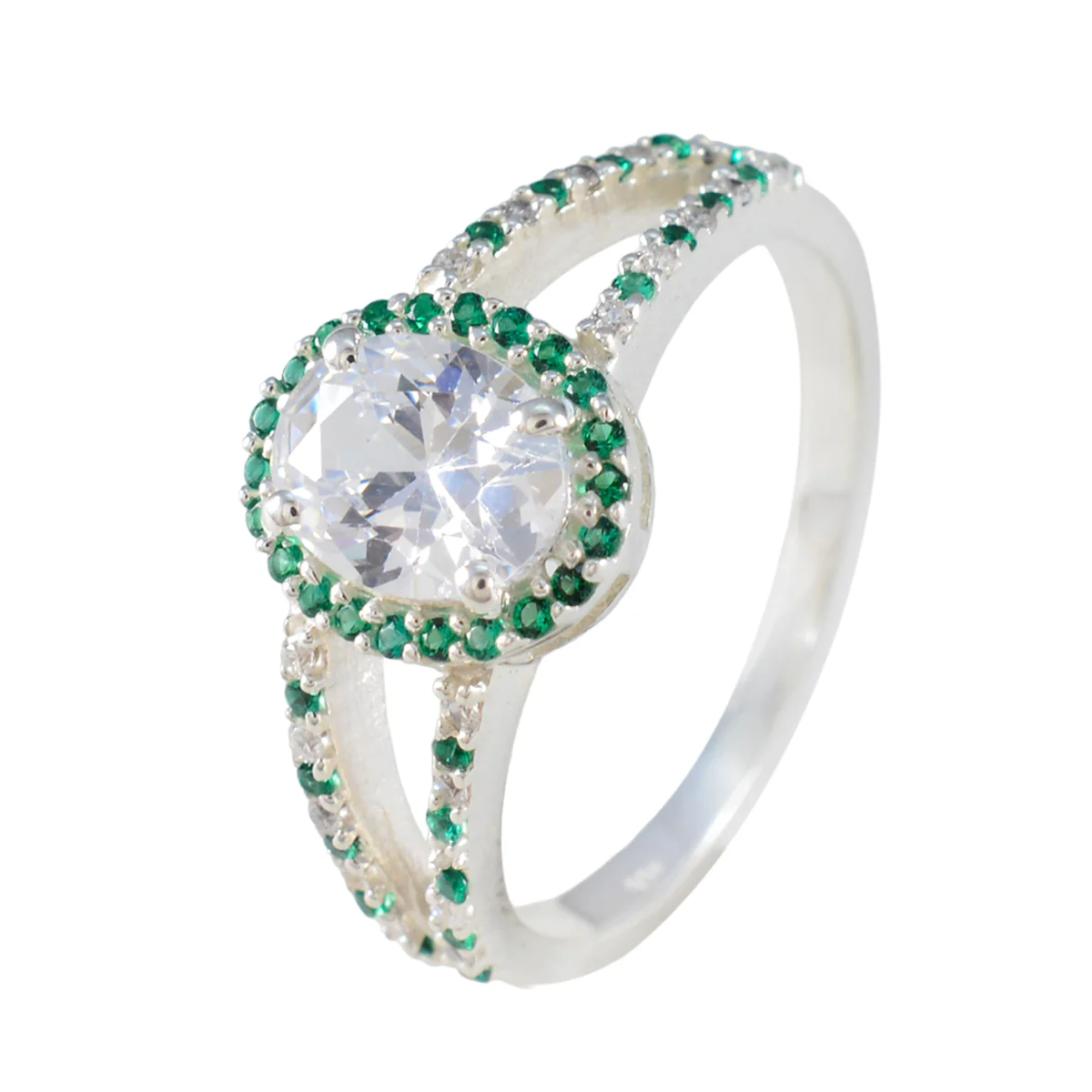 Emerald CZ Halo Egyptian 925 Sterling Silver Green Gemstones Tiny Artisan Ring Jewelry - Image 2