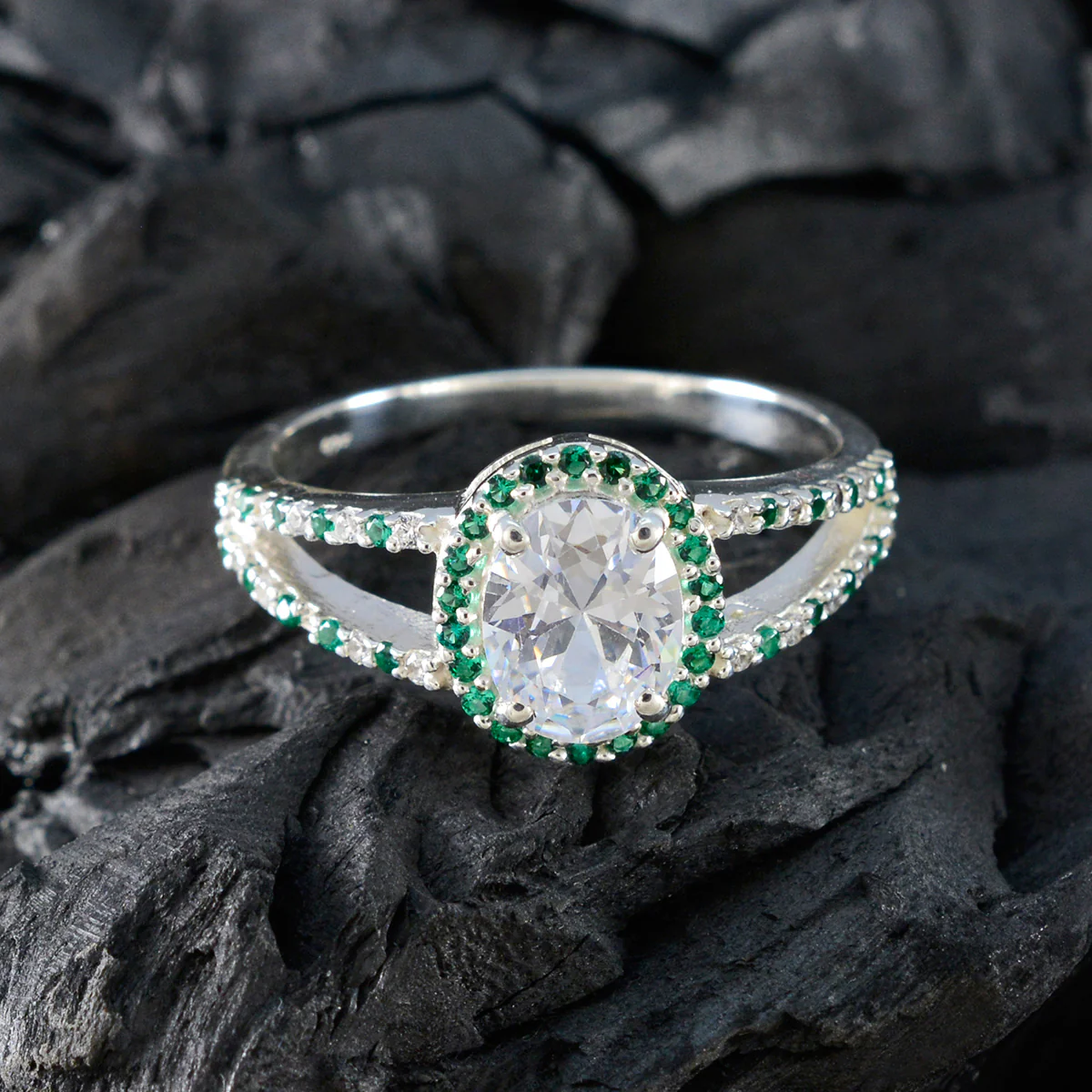 Emerald CZ Halo Egyptian 925 Sterling Silver Green Gemstones Tiny Artisan Ring Jewelry - Image 4