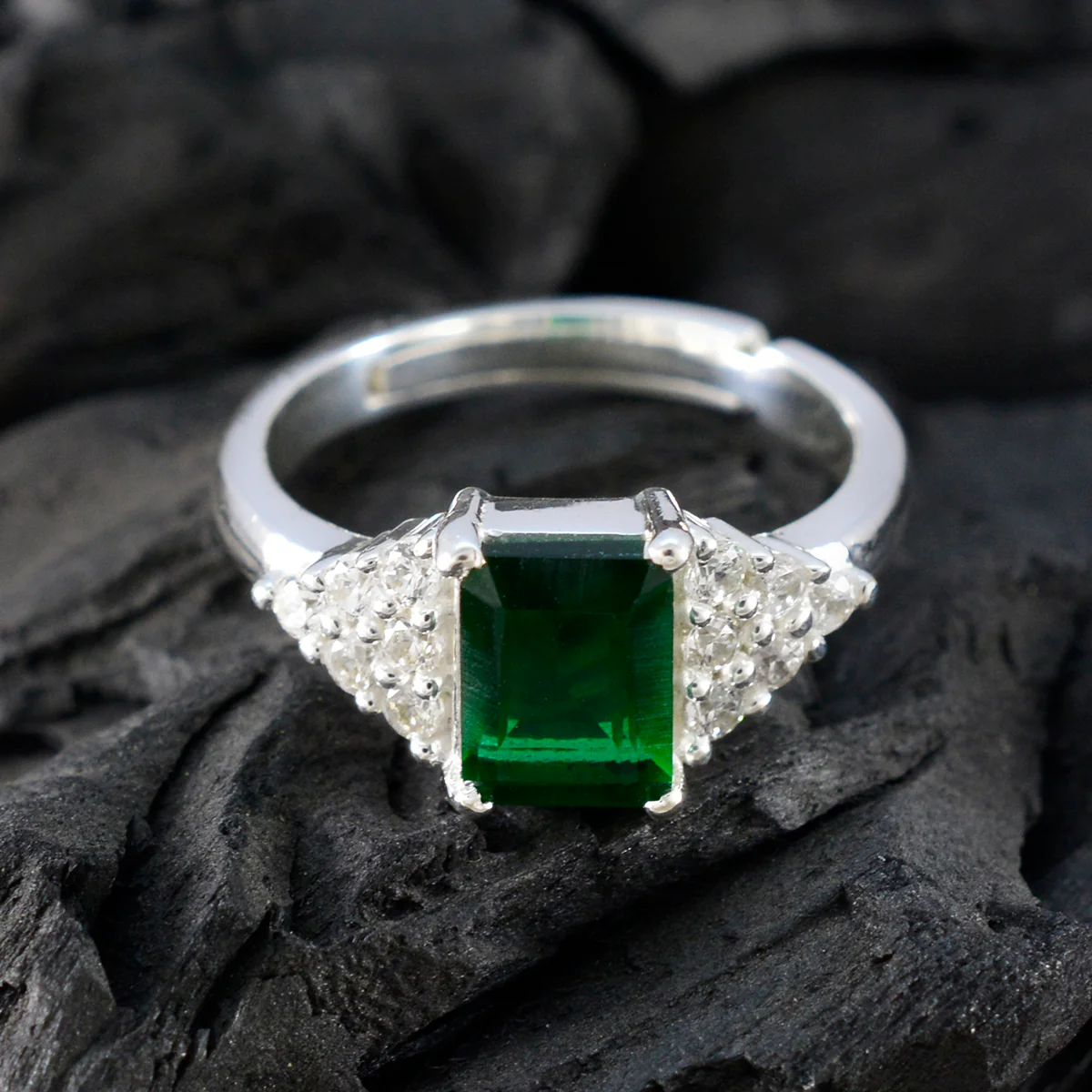 Emerald CZ Halo German 925 Silver Green Gemstones Featherlight Glamorous Ring Jewellery - Image 4