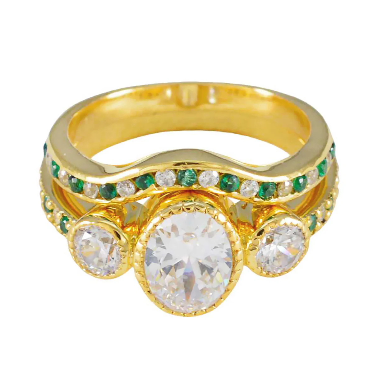 Emerald CZ Halo Indian 92.5 Silver Green Gemstones Slim propsel Ring Jewelry
