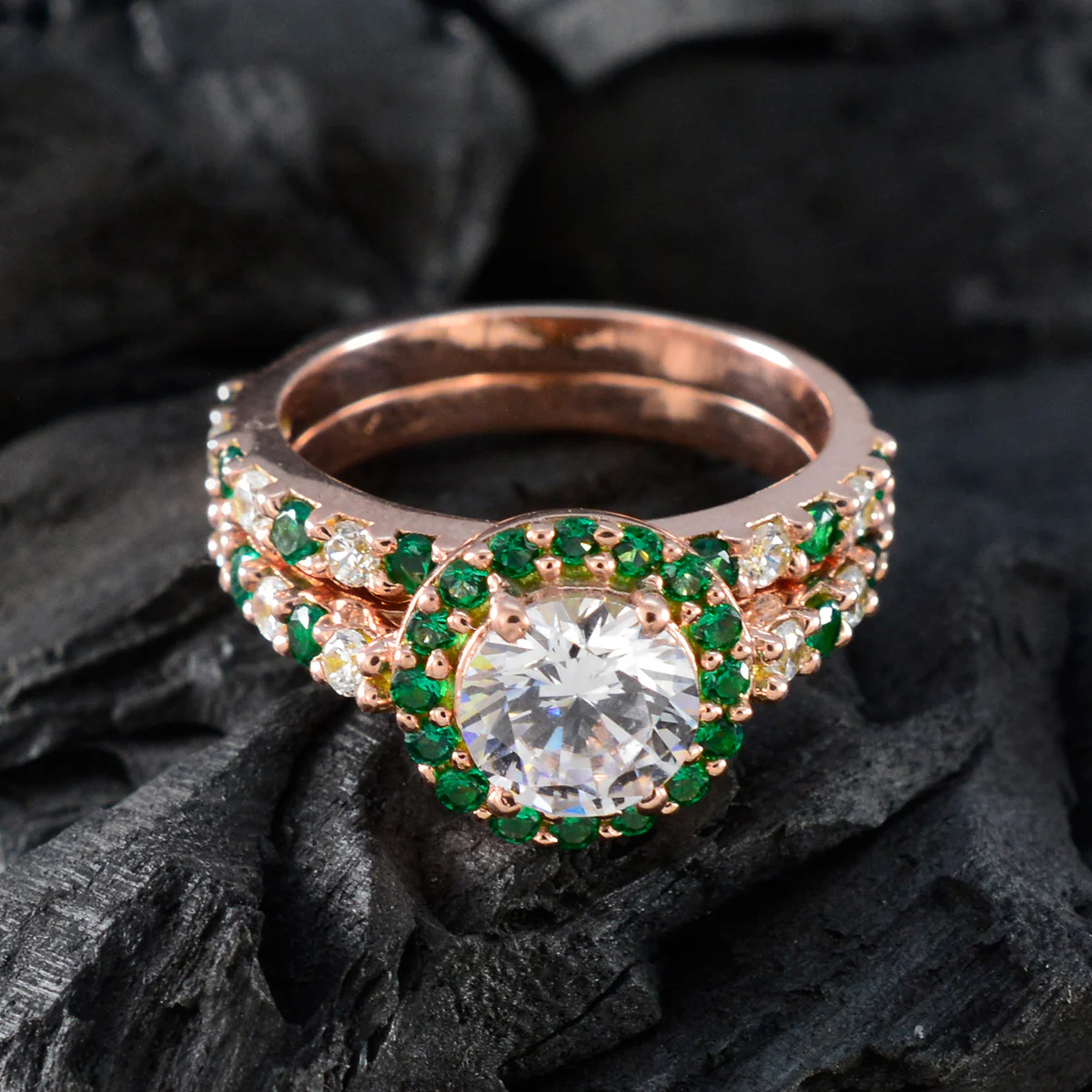 Emerald CZ Halo Korean 925 Sterling Silver Green Gemstones Dainty propsel Ring Jewelry - Image 4