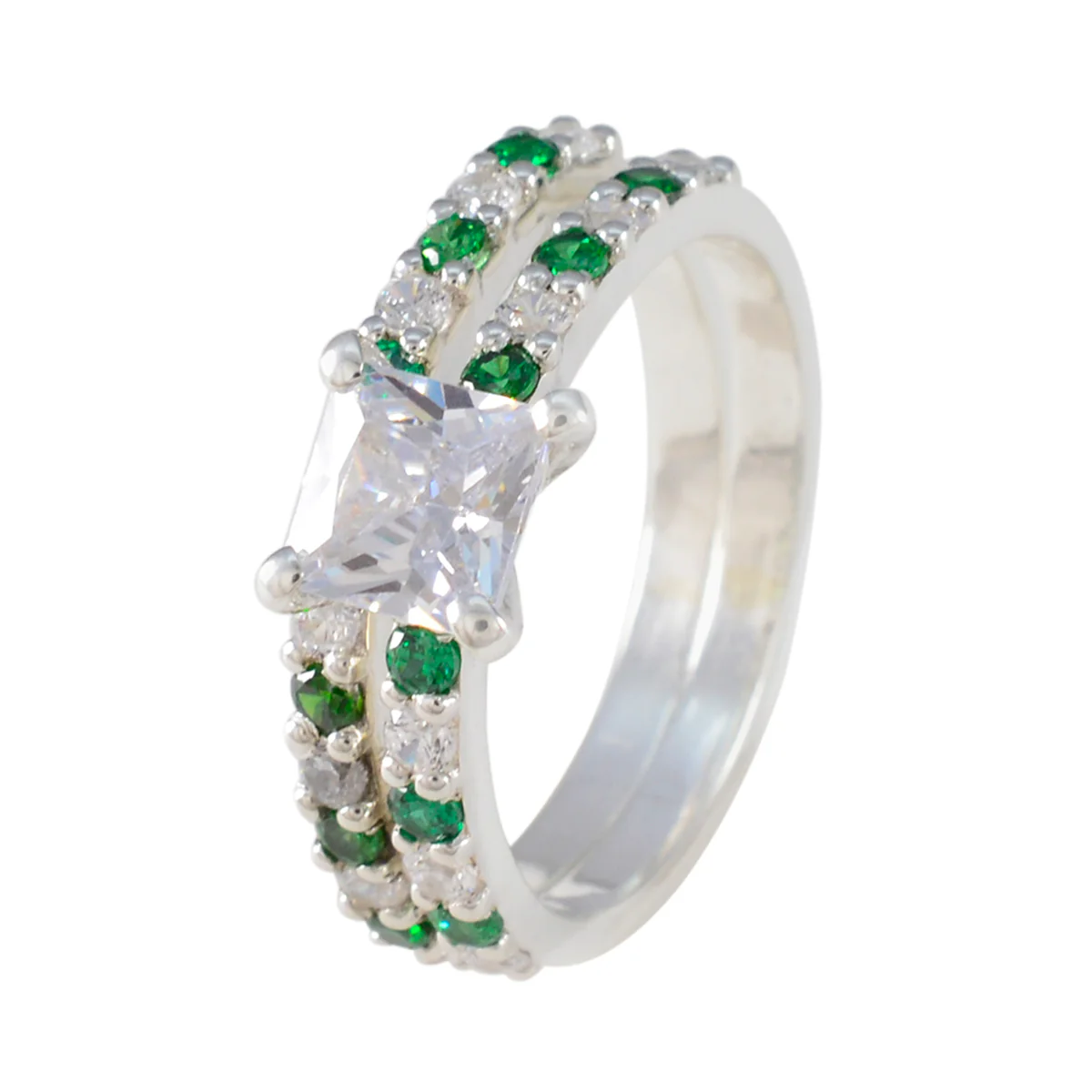 Emerald CZ Halo Russian 92.5 Silver Green Gems Tiny Artisan Ring Jewelry - Image 2