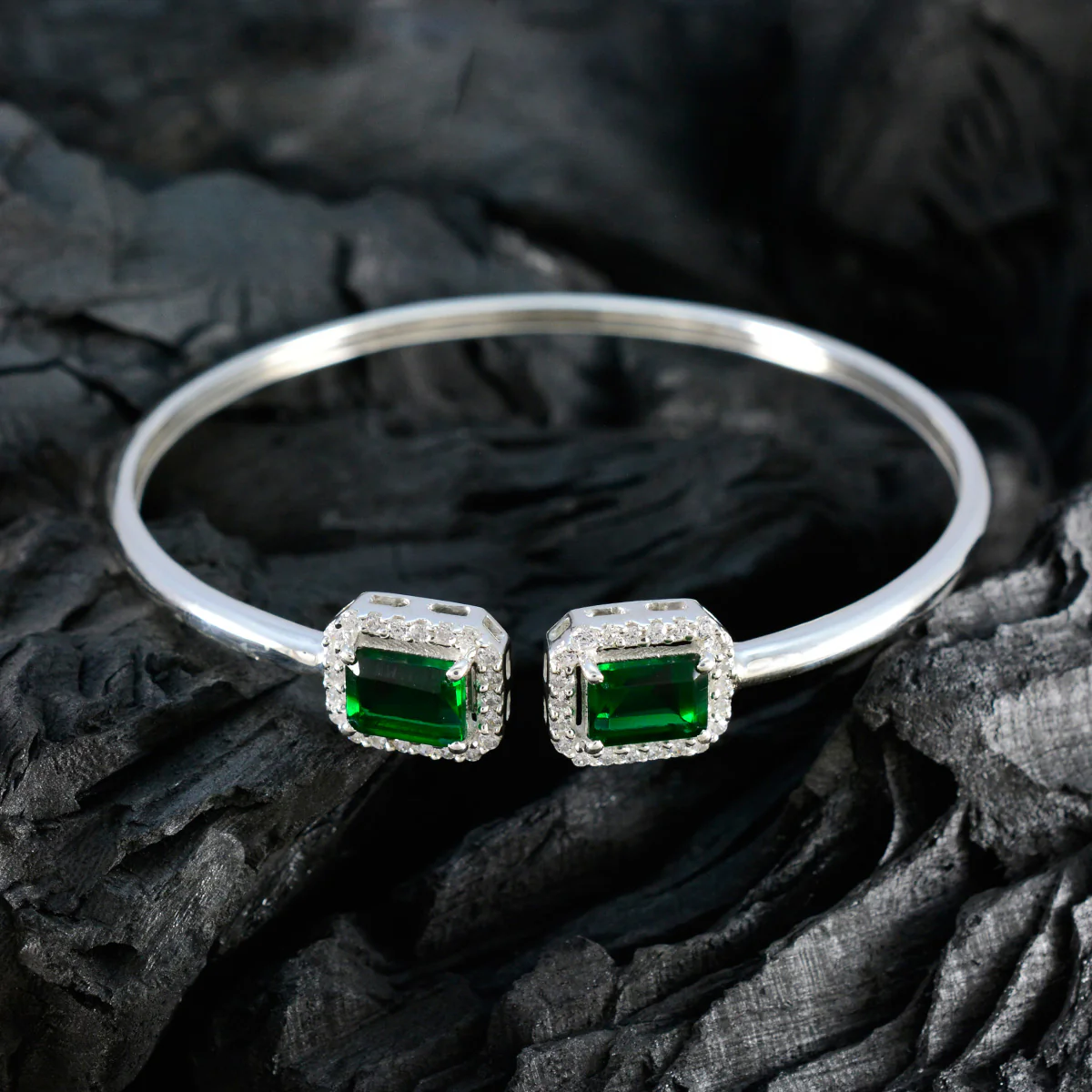 Emerald CZ Ice Cream Day Tiny Green 925 Silver Bangle Bracelet - Image 5