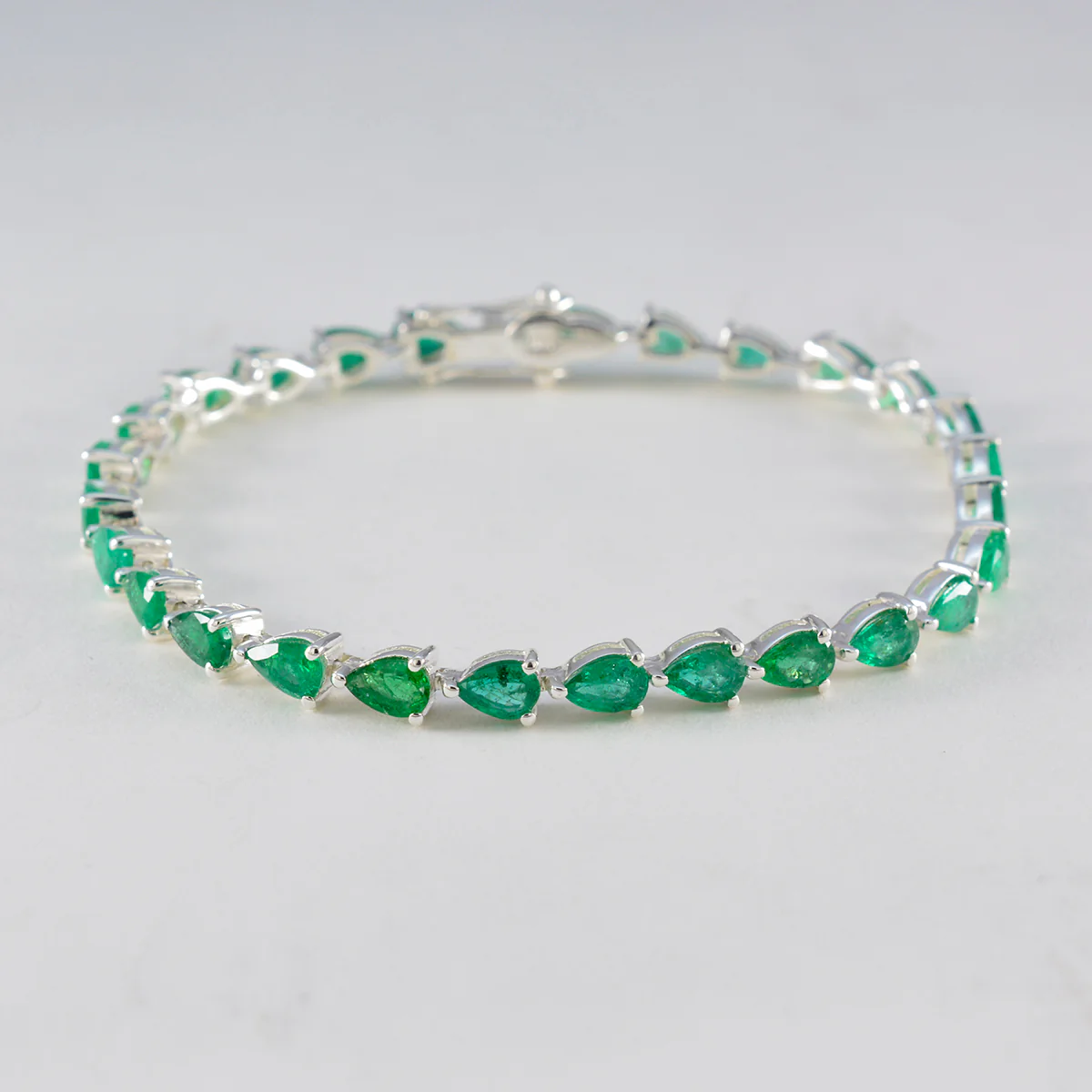 Emerald CZ Independence Day Tiny Green Silver Tennis Bracelet - Image 2