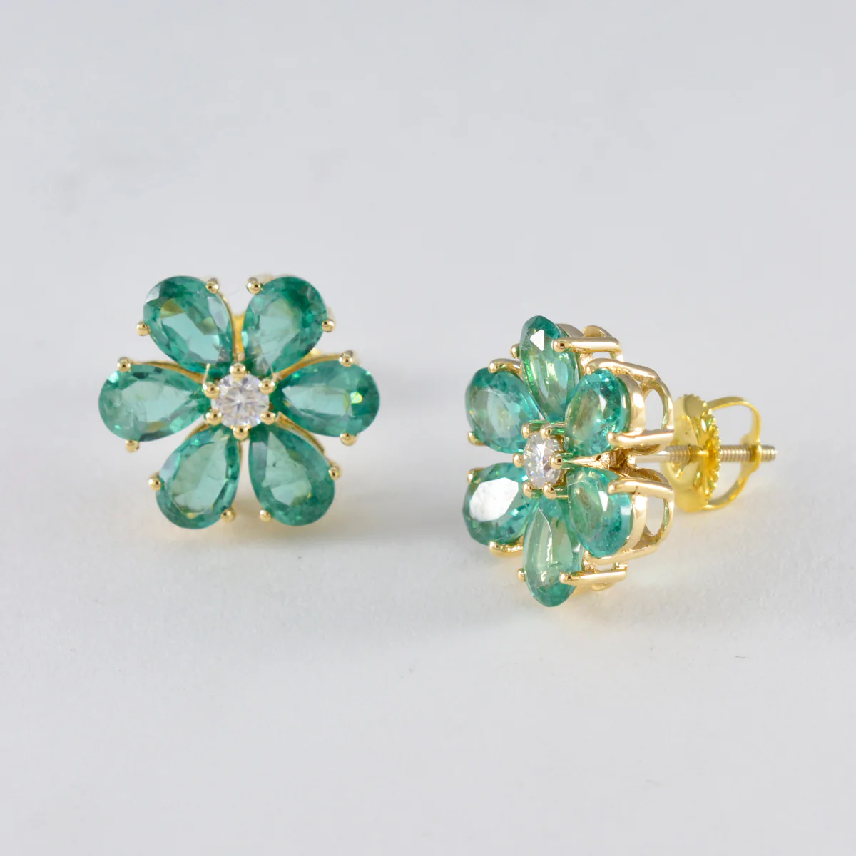 Emerald CZ Indian Araya multiple Stud Green 925 Sterling Silver Earring - Image 2