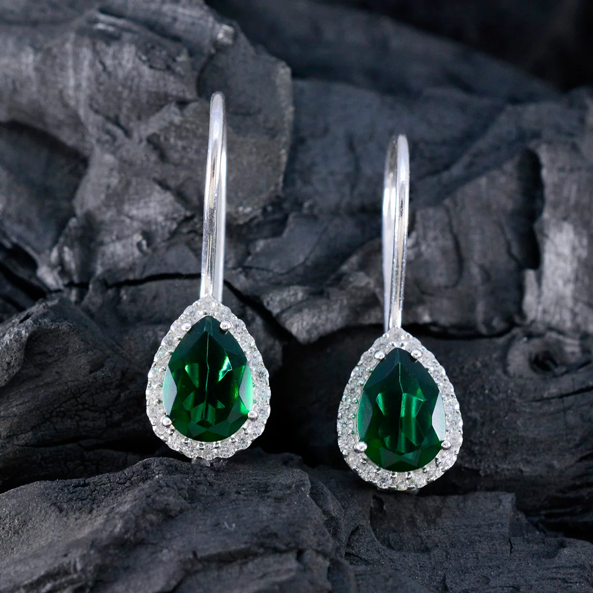 Emerald CZ Indian Ayeesha multiple Dangle Green 92.5 Silver Earring - Image 3