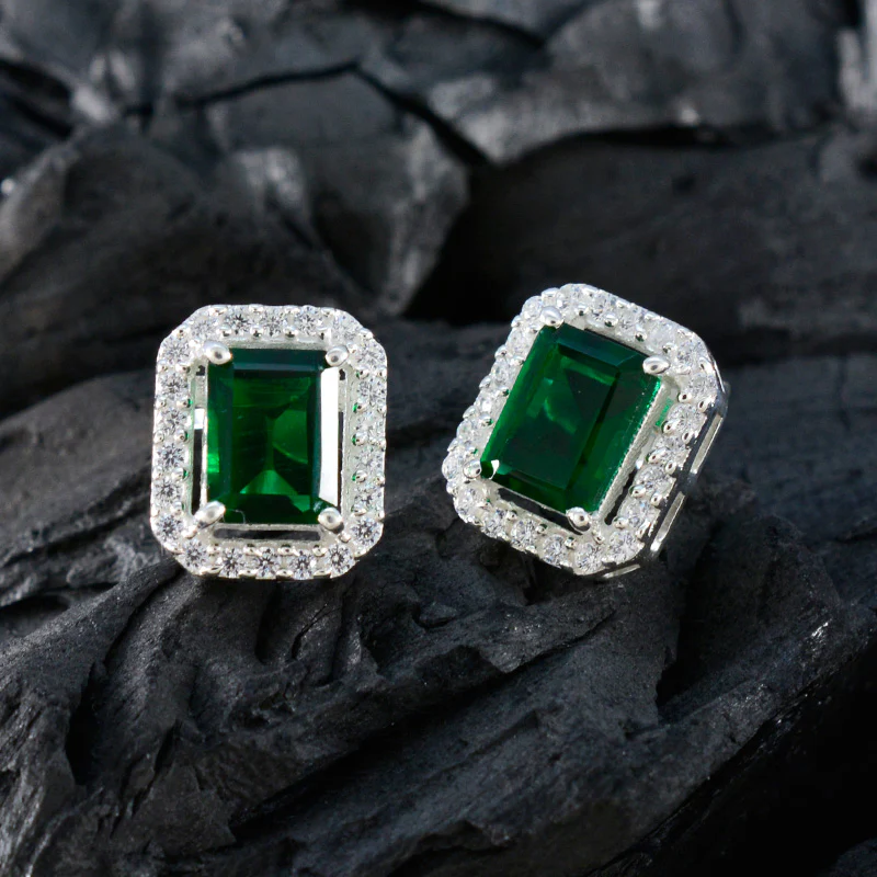 Emerald CZ Italian Mariana multiple Stud Green 925 Sterling Silver Earring - Image 4